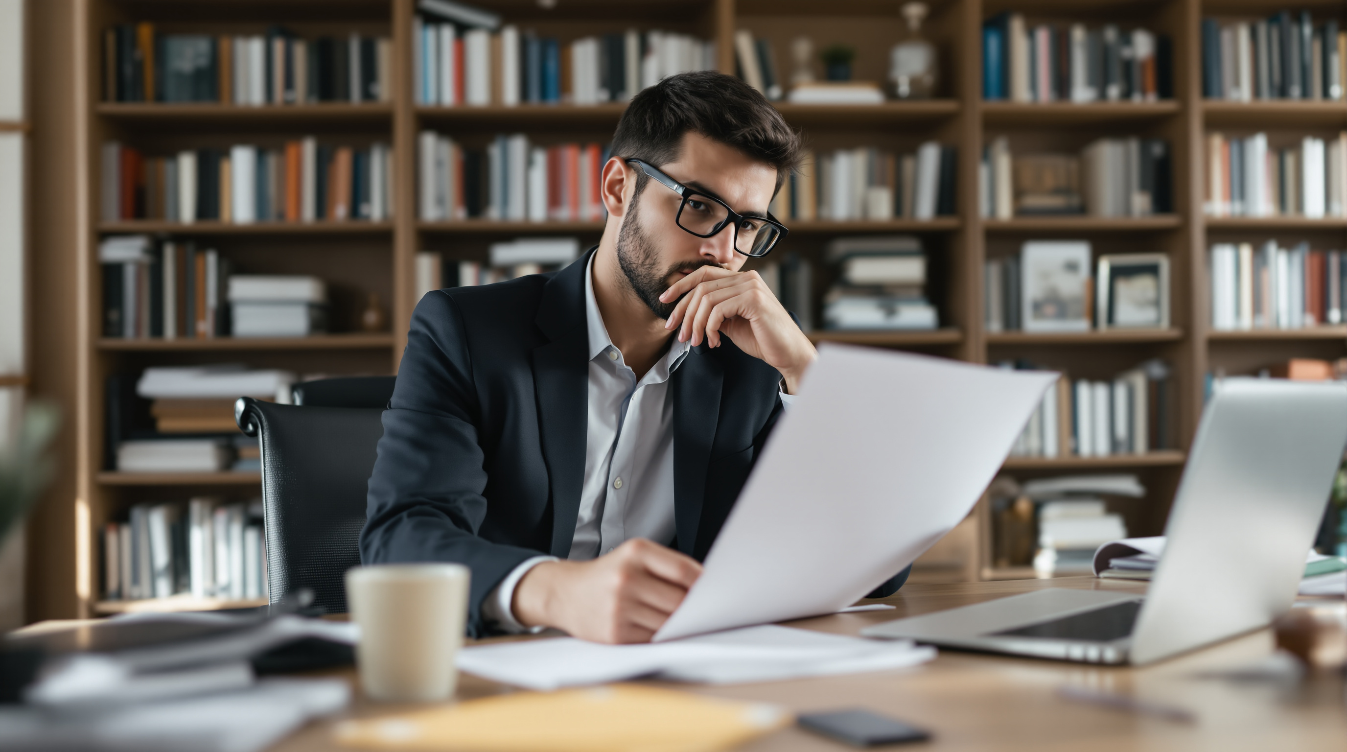 Researcher reading academic manuscript rejection with thoughtful expression